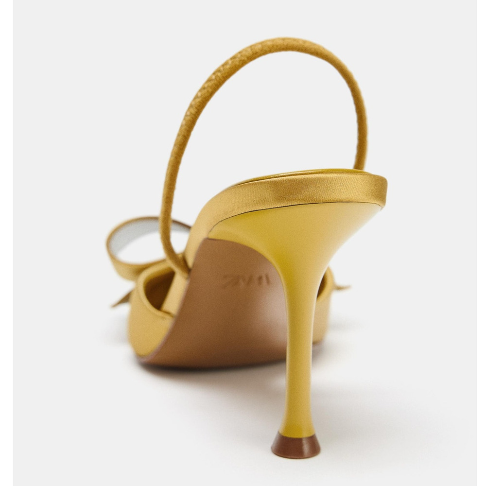 Zara Satin Slingback Heels Bow Pointed Toe Stiletto Wedding Party Sz 6.5 NWT - Picture 15 of 15